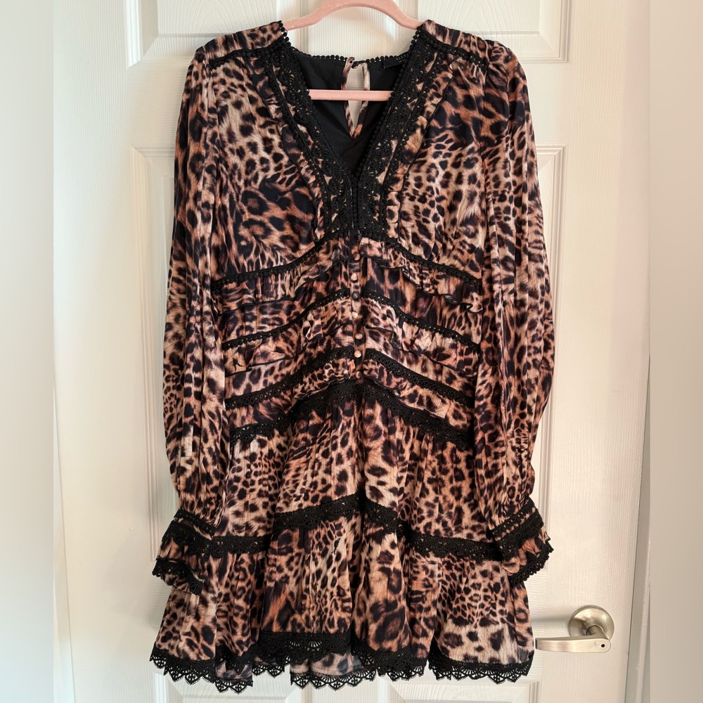 ALL SAINTS Zora Evita Dress New With Tags Brown Animal Print Size 8 - Picture 4 of 16